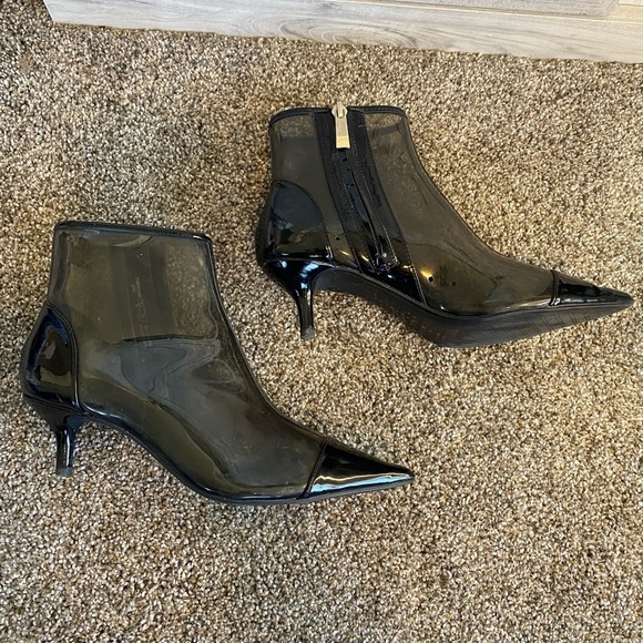 Zara Trafaluc Clear Vinyl Black Pointed Toe Zip Up Heeled Shoes EU  35 US 5-5.5 - Picture 12 of 14